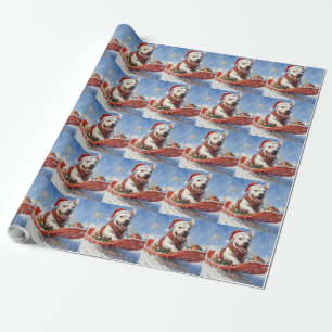 Papier Cadeau Bull Terrier Chien en Luge Laissez Tomber la Neige