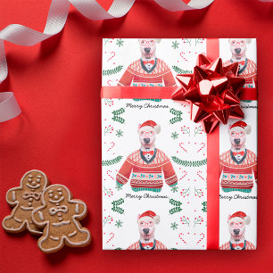 Papier Cadeau Bull Terrier Chien Portant un pull de Noël Festif