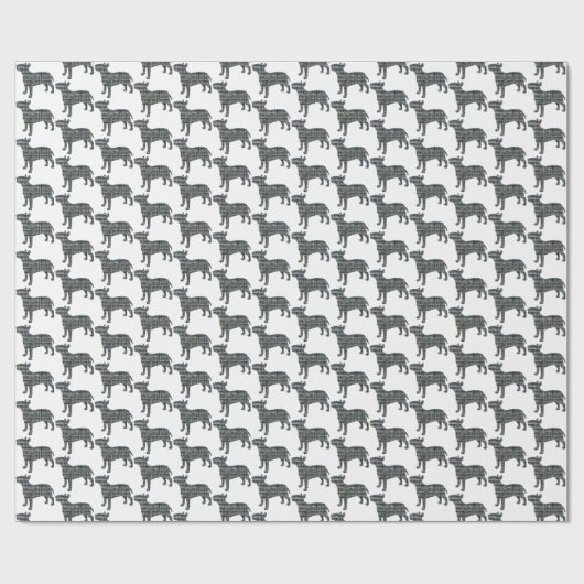 Papier Cadeau Bull Terrier Chien Silhouette Y&B Grille Blanc (Plat)