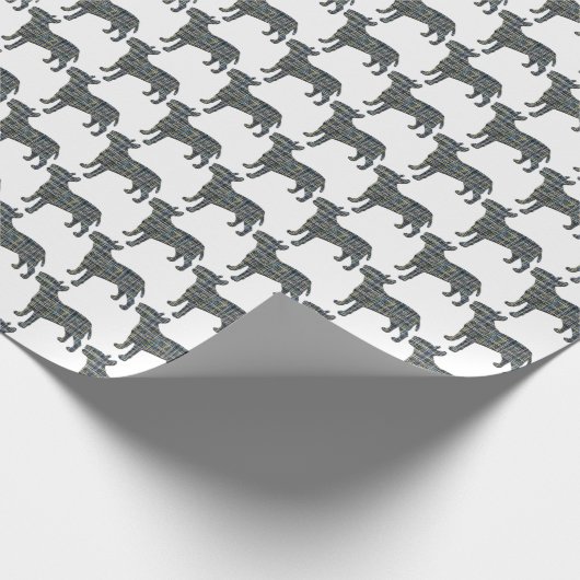 Papier Cadeau Bull Terrier Chien Silhouette Y&B Grille Blanc (Coin)