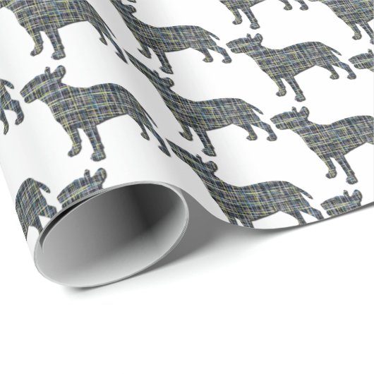 Papier Cadeau Bull Terrier Chien Silhouette Y&B Grille Blanc (Coin rond)