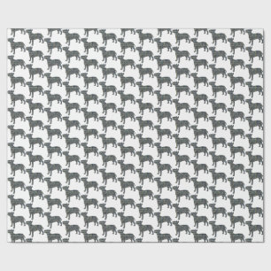 Papier Cadeau Bull Terrier Chien Silhouette Y&B Grille Blanc