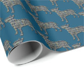 Papier Cadeau Bull Terrier Chien Silhouette Y&B Grille bleue (Coin rond)