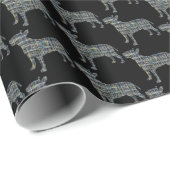 Papier Cadeau Bull Terrier Chien Silhouette Y&B Grille Noir (Coin rond)