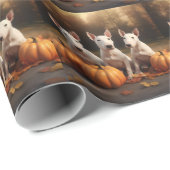 Papier Cadeau Bull Terrier Chiot Automne Citrouille de plaisir (Coin rond)