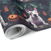 Papier Cadeau Bull Terrier Citrouille Halloween effroi (Coin rond)