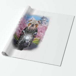 Papier Cadeau Bulldog Anglais En Moto Tour Japonaise Sakura