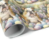 Papier Cadeau Bulldog avec les oeufs de Pâques vacances (Coin rond)