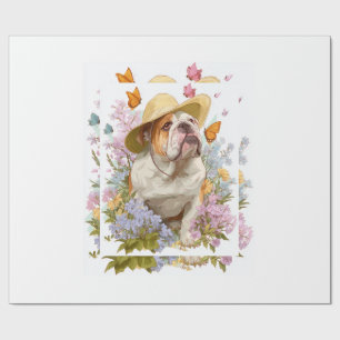 Papier Cadeau Bulldog de jardin � Chien drôle floral