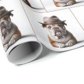 Papier Cadeau Bulldog portant une fedora (Coin rond)