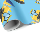 Papier Cadeau Bulldozer Cute 1er Anniversaire Fête Construction (Coin rond)