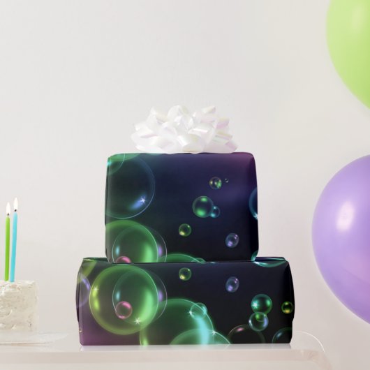 Papier Cadeau Bulle Iridescente sur noir (Cadeaux de fête)