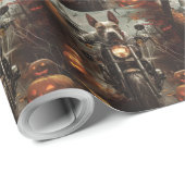 Papier Cadeau Bulle Terrier Riding Moto Halloween effrayant (Coin rond)