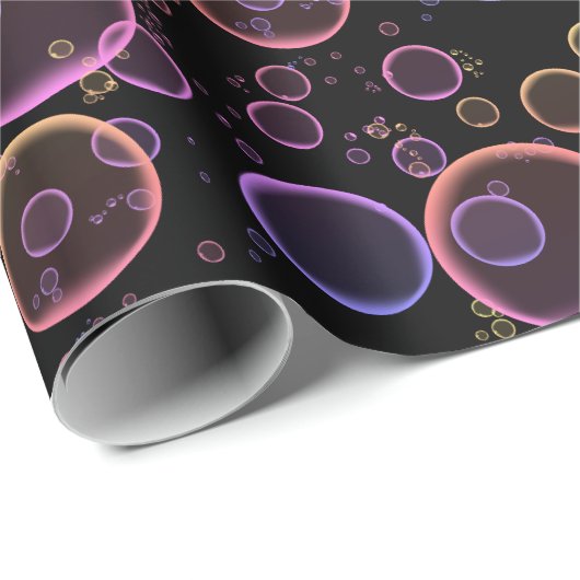 Papier Cadeau Bulles arc-en-ciel en noir (Coin rond)