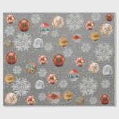 Papier Cadeau Bulles de Noël en acier gris (Plat)