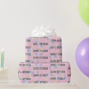 Papier Cadeau Bulles De Savon D'Anniversaire Sur Rose