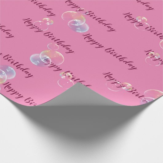 Papier Cadeau Bulles De Savon D'Anniversaire Sur Rose (Coin)