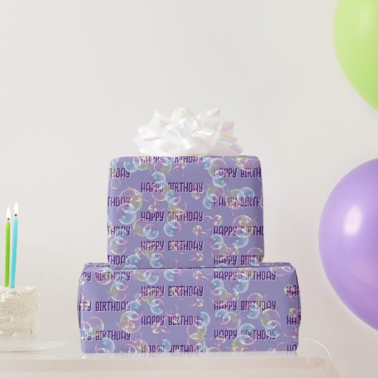 Papier Cadeau Bulles De Savon D'Anniversaire Sur Violet (Cadeaux de fête)