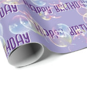 Papier Cadeau Bulles De Savon D'Anniversaire Sur Violet (Coin rond)