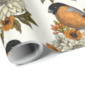 Papier Cadeau Bullfinch on autumn floral 2 (Coin rond)