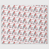 Papier Cadeau Bullfiny Bird Snowy Red Berries Joyeux Noël (Plat)