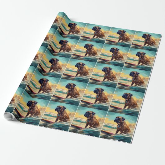 Papier Cadeau Bullmastiff Beach Surfing Peinture (Déroulé)