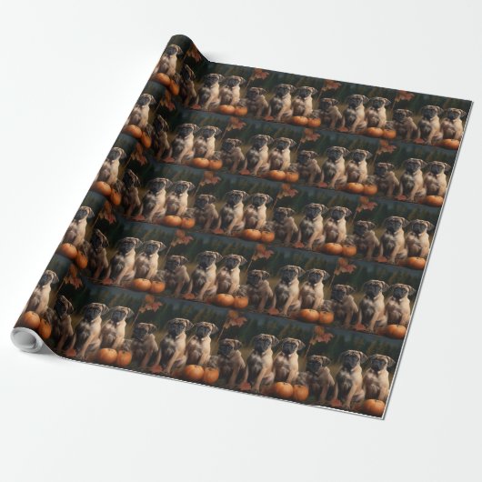 Papier Cadeau Bullmastiff Chiot Automne Citrouille de plaisir (Déroulé)