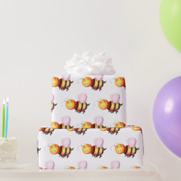 Papier Cadeau Bumble Bee mignonne avec ailes roses enrobées