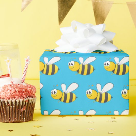 Papier Cadeau Bumblebebe sur bleu turquoise (Fête d'anniversaire)