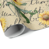 Papier Cadeau Bungalows de tournesol et Cursive (Coin rond)