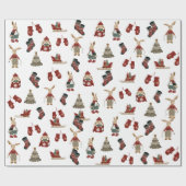 Papier Cadeau Bunnies de Noël en blanc (Plat)