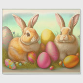 Papier Cadeau Bunnies de Pâques sur la collection d'herbes (Plat)