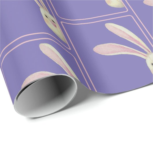 Papier Cadeau Bunnies de Pâques sur pourpre (Coin rond)