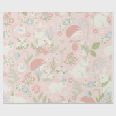 Papier Cadeau Bunnies de printemps rose Floral (Plat)