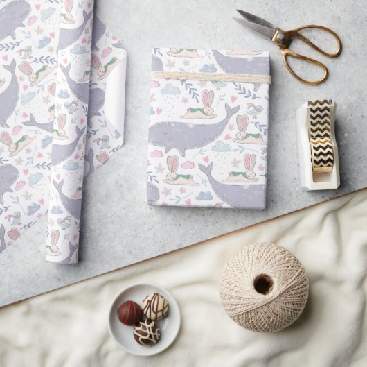 Papier Cadeau Bunnies et baleines sucrées avec botaniques (Artisanat)