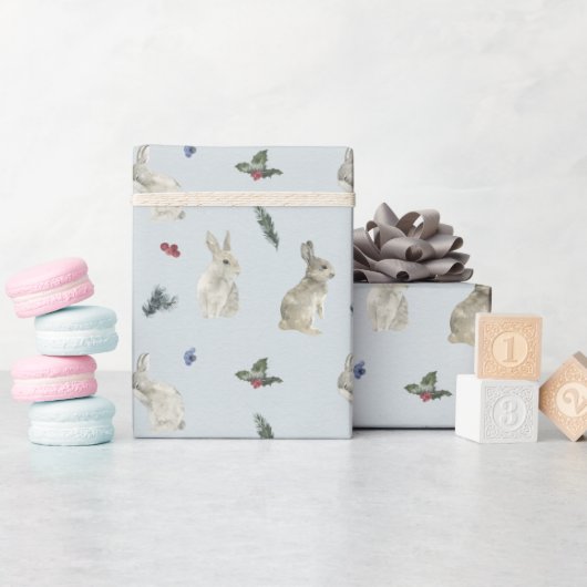 Papier Cadeau Bunnies, Holly et Berries Blue (Baby Shower)
