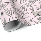 Papier Cadeau Bunnies Printemps Pâques rose (Coin rond)