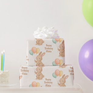 Papier Cadeau Bunny personnalisé & Ballons pastel - Cadeau migno