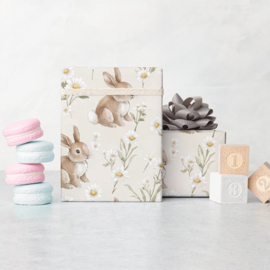 Papier Cadeau Bunny Rabbits Daisy Flowers (Baby Shower)