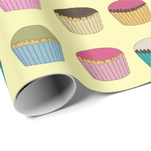 Papier Cadeau Buns glacés Cupcake Gâteaux Motif jaune coloré