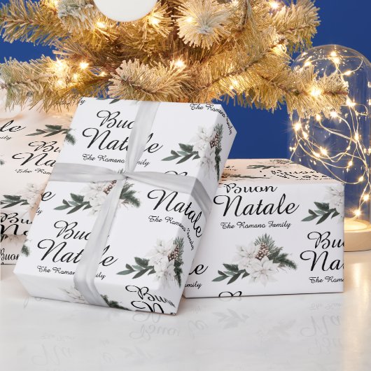 Papier Cadeau Buon Natale Italien Joyeux Noël Floral (Vacances)