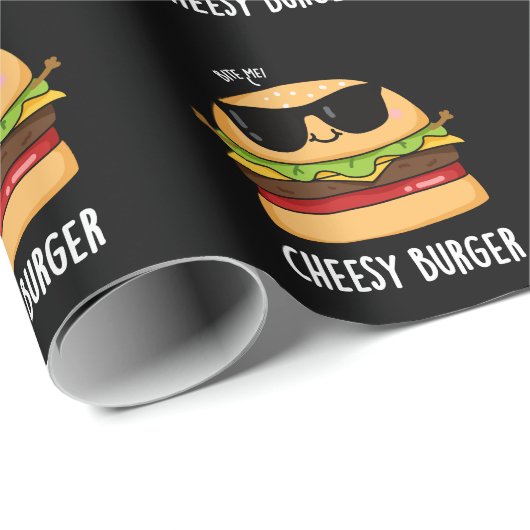 Papier Cadeau Burger Cheesy Funny Food Puns Dark BG (Coin rond)