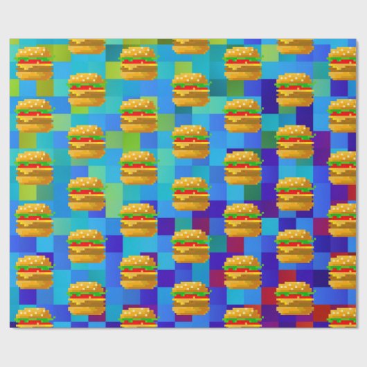 Papier Cadeau Burger d'art en pixel 8 bits - wrappi de restaurat (Plat)