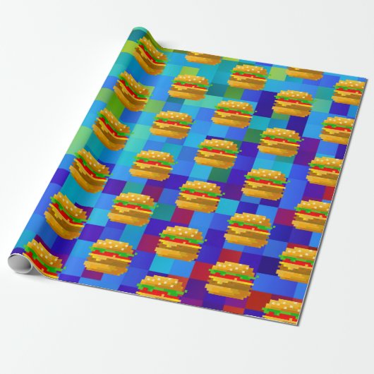 Papier Cadeau Burger d'art en pixel 8 bits - wrappi de restaurat (Déroulé)