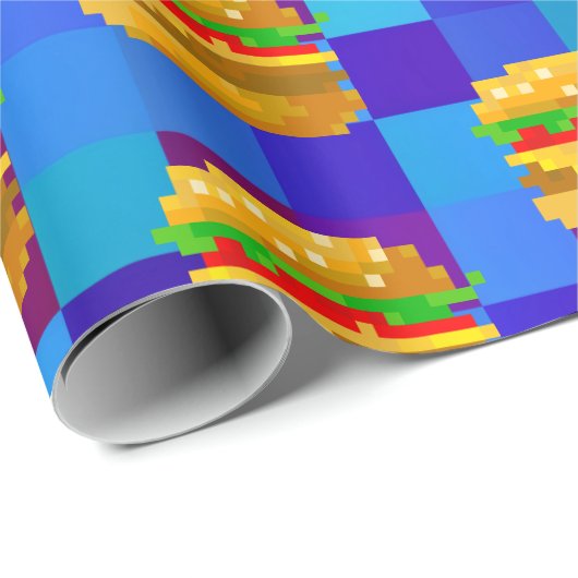 Papier Cadeau Burger d'art en pixel 8 bits - wrappi de restaurat (Coin rond)