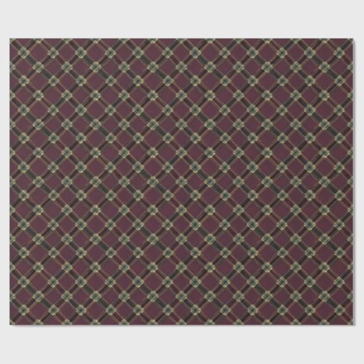 Papier Cadeau Burgundy and Gold Plaid – Festive Rustic  (Plat)