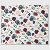 Papier Cadeau Burgundy Aquarelle Rouge Marine Floral Boho Mariag (Plat)