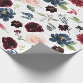 Papier Cadeau Burgundy Aquarelle Rouge Marine Floral Boho Mariag (Coin)