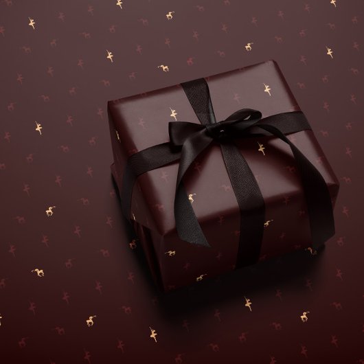 Papier Cadeau Burgundy ballerina and reindeer wrapping paper
