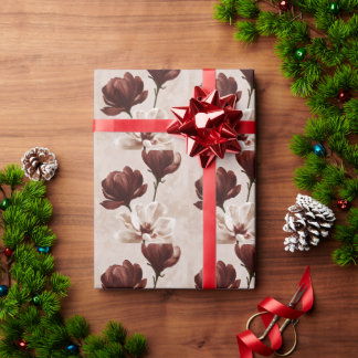 Papier Cadeau Burgundy Bloom | Fleur botanique rouge foncé
